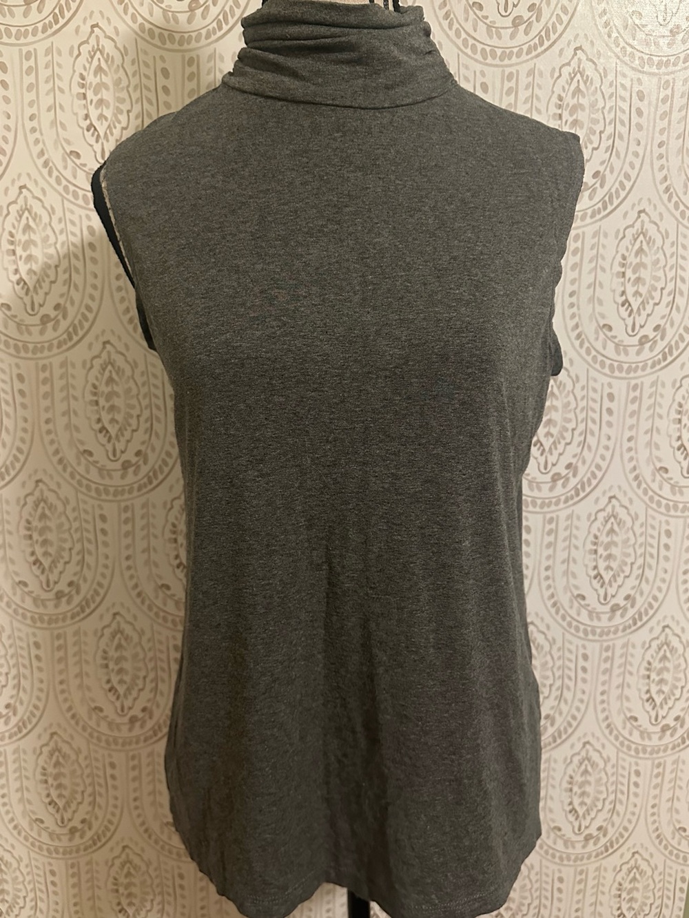 Sleeveless Charcoal Gray Turtleneck Tank Top